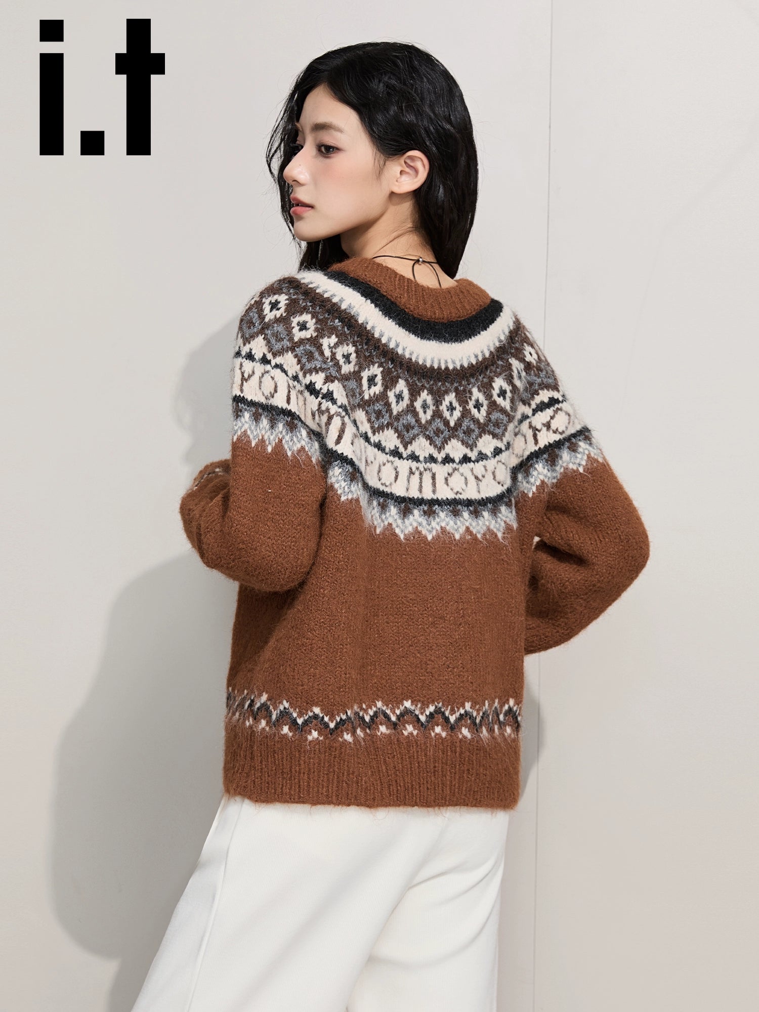 IT: CHOCOOLATE Vintage Contrast Lazy Knitted Bottom Shirt