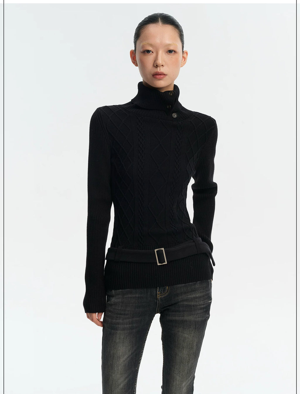 LINY LIBERTY Turtleneck Slim-fit Knitted Bottom Long Sleeves
