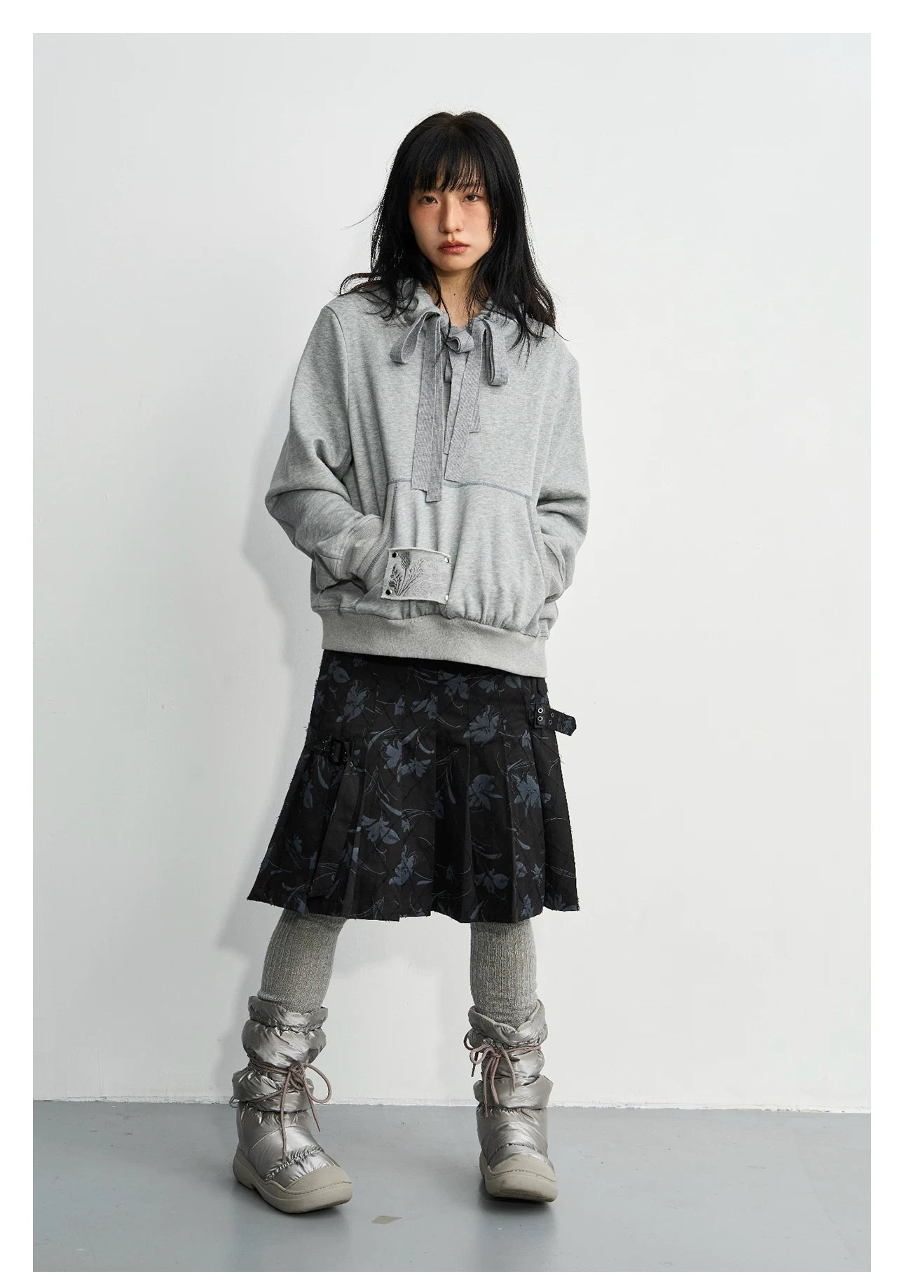 Enteralt Embroidered Loose Pullover Hooded Sweater