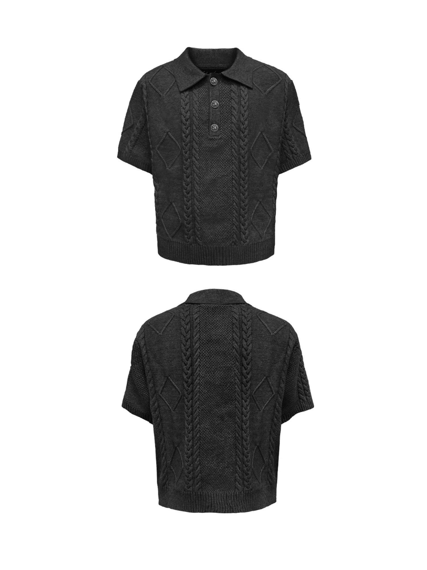 WANNA LAB Button Twisted Knitted Lapel Tee