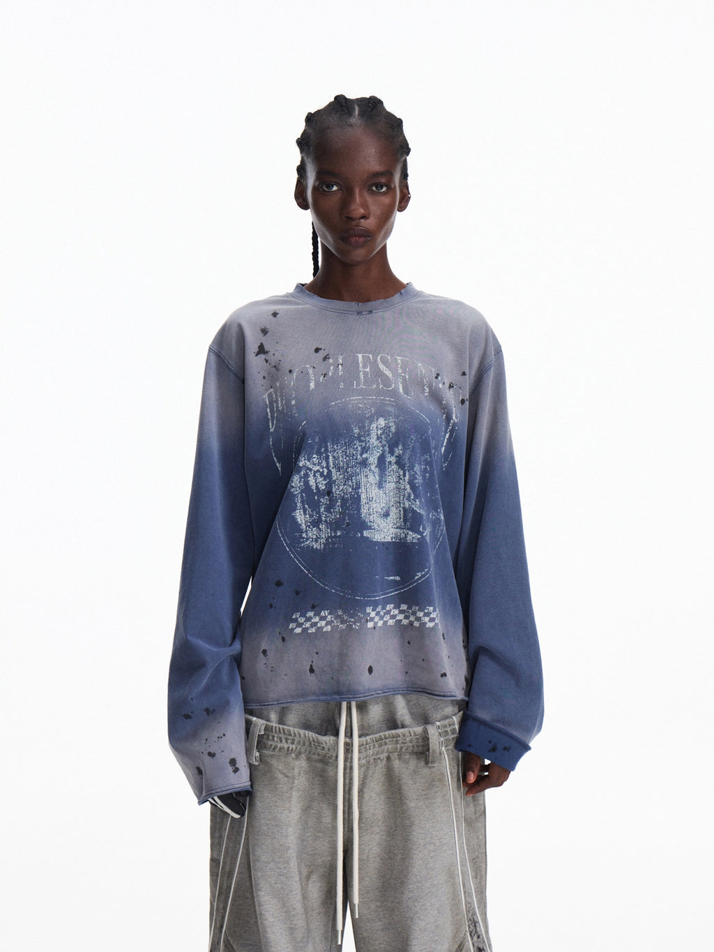 PEOPLESENSE Retro Racing Feng Shui Wash Gradual Change Pullover Sweater