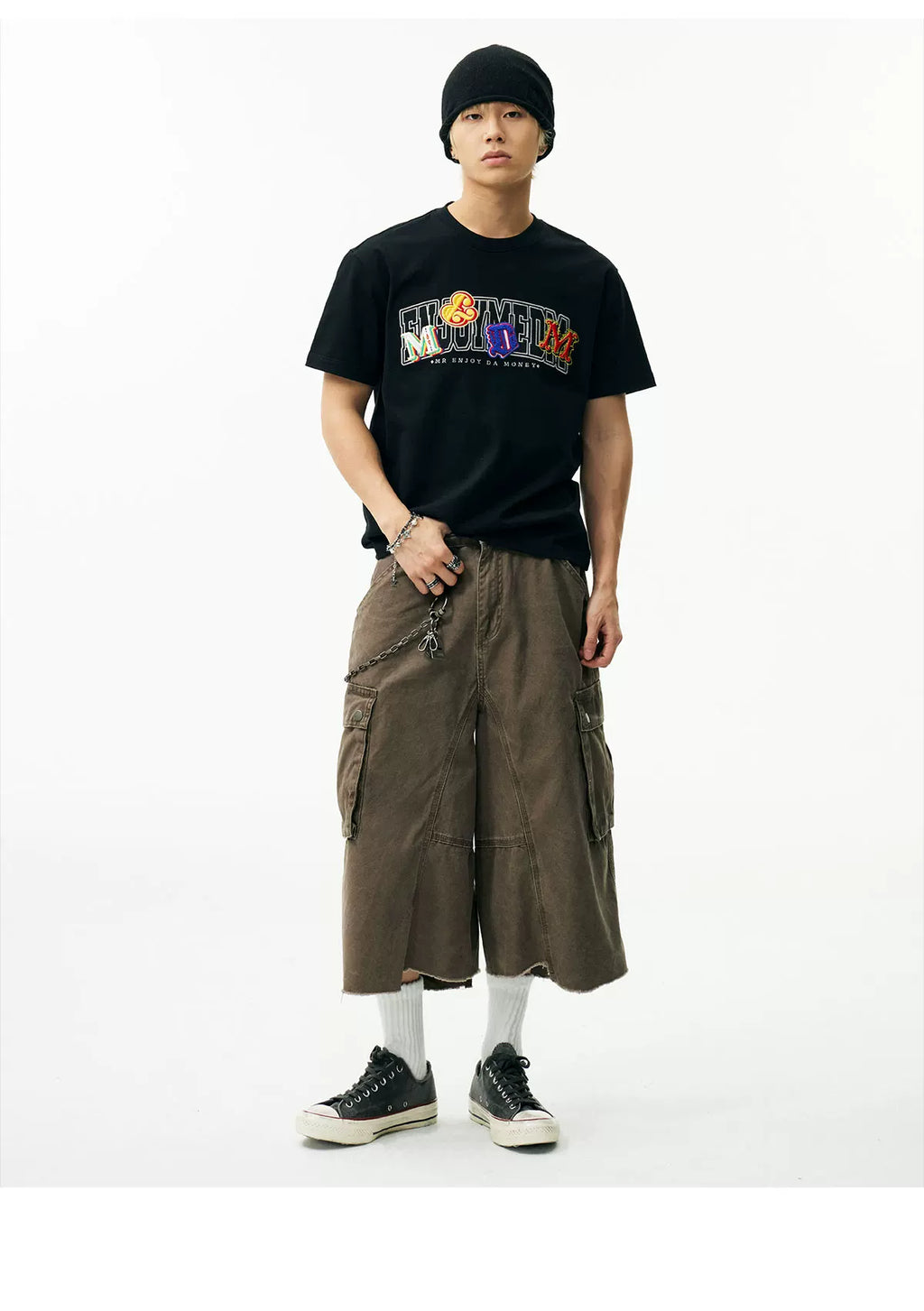MEDM Double-layer Contrasting Color Embroidery Letter Casual Tee