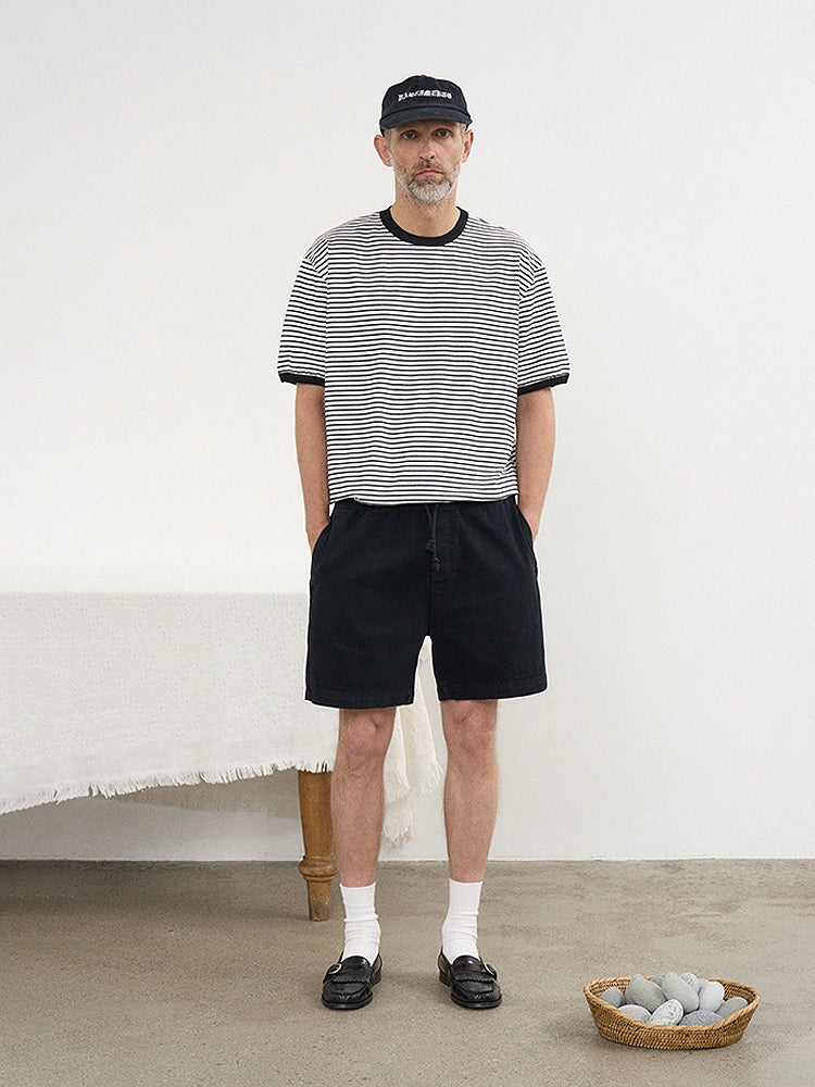 PARTIMENTO Korean Neutral Loose Striped Tee