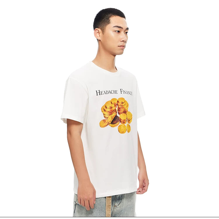 HEADACHE Gold Coin Print Round Neck Oversized Tee