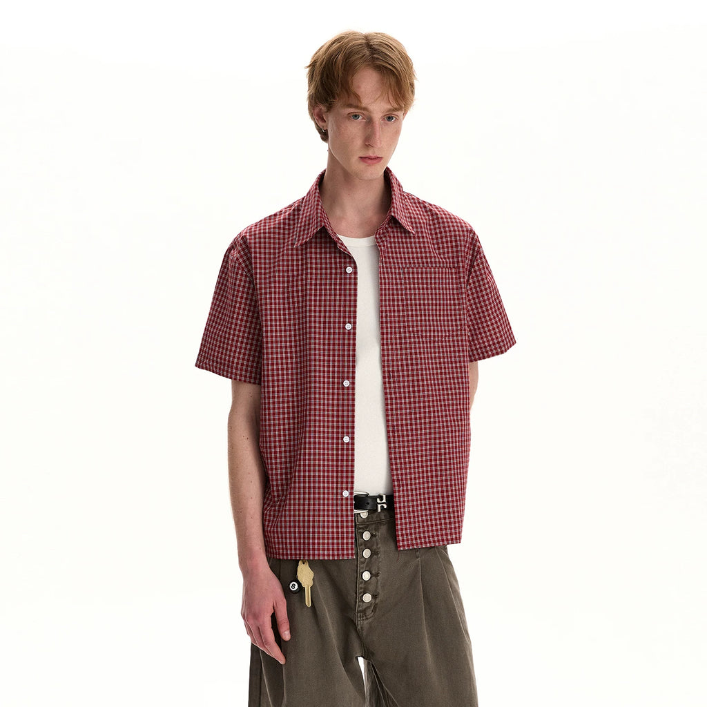 A PUEE Retro Old Money Short-Sleeve Plaid Shirt – Boxy Loose Fit