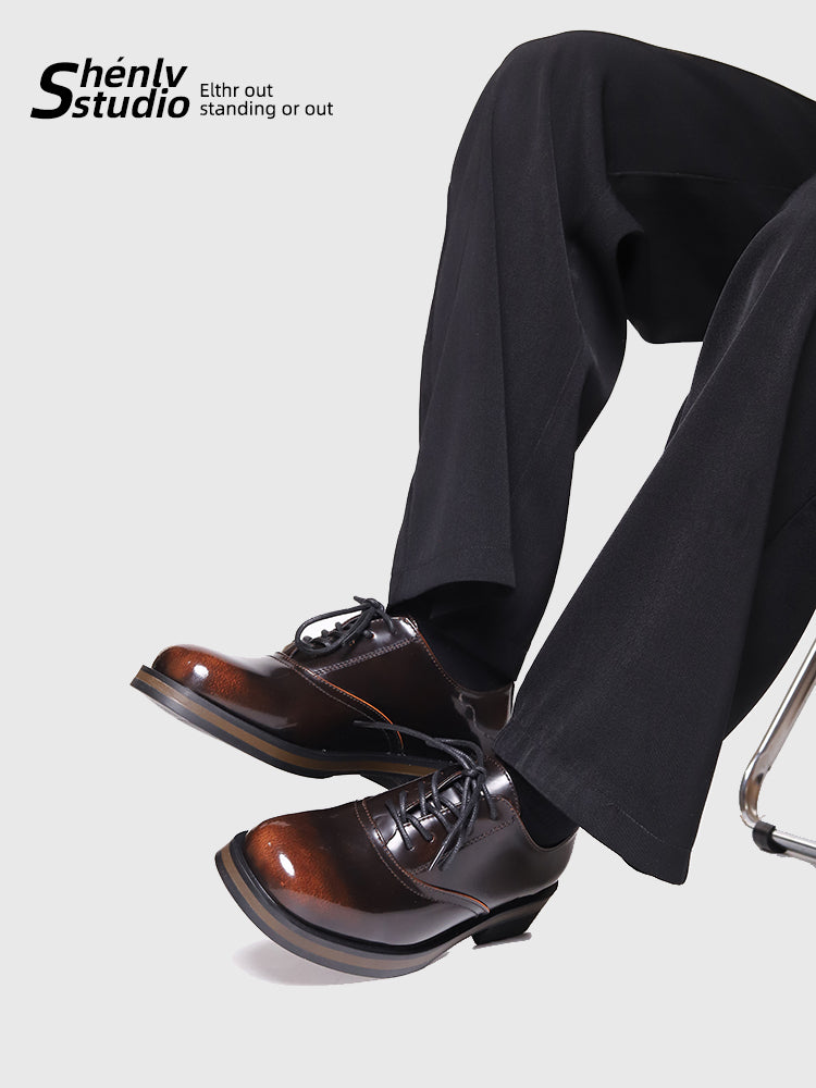 SHENLV STUDIO two-color leather glossy Derby shoes