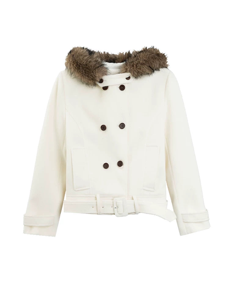 LOVEHEYNEW Double-breasted Hooded Woolen Thick Jacket