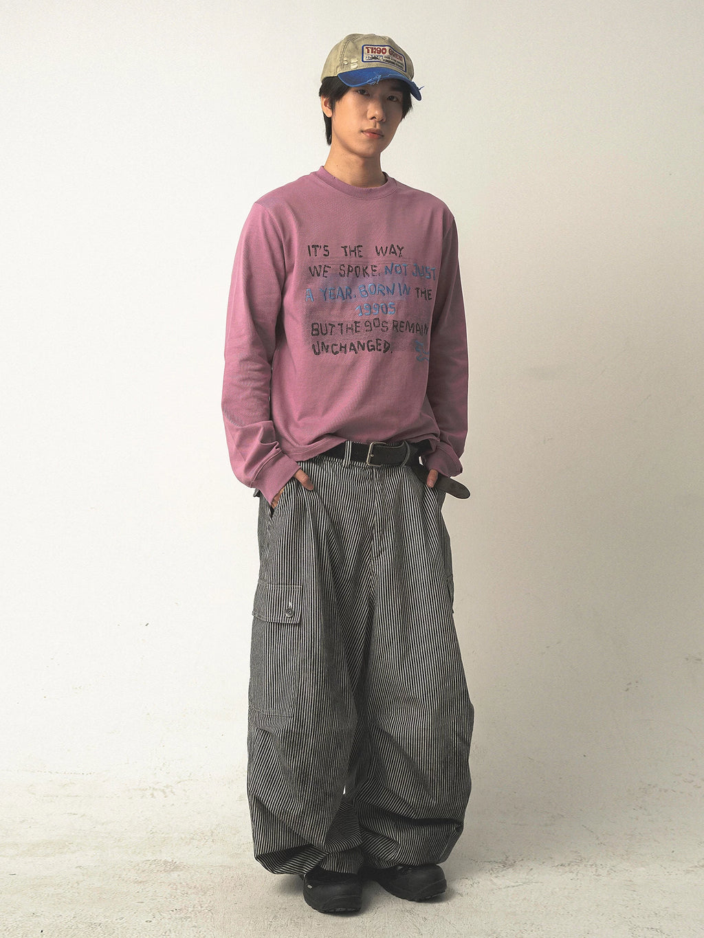 TH90 Striped Lantern Wide-leg Slacks