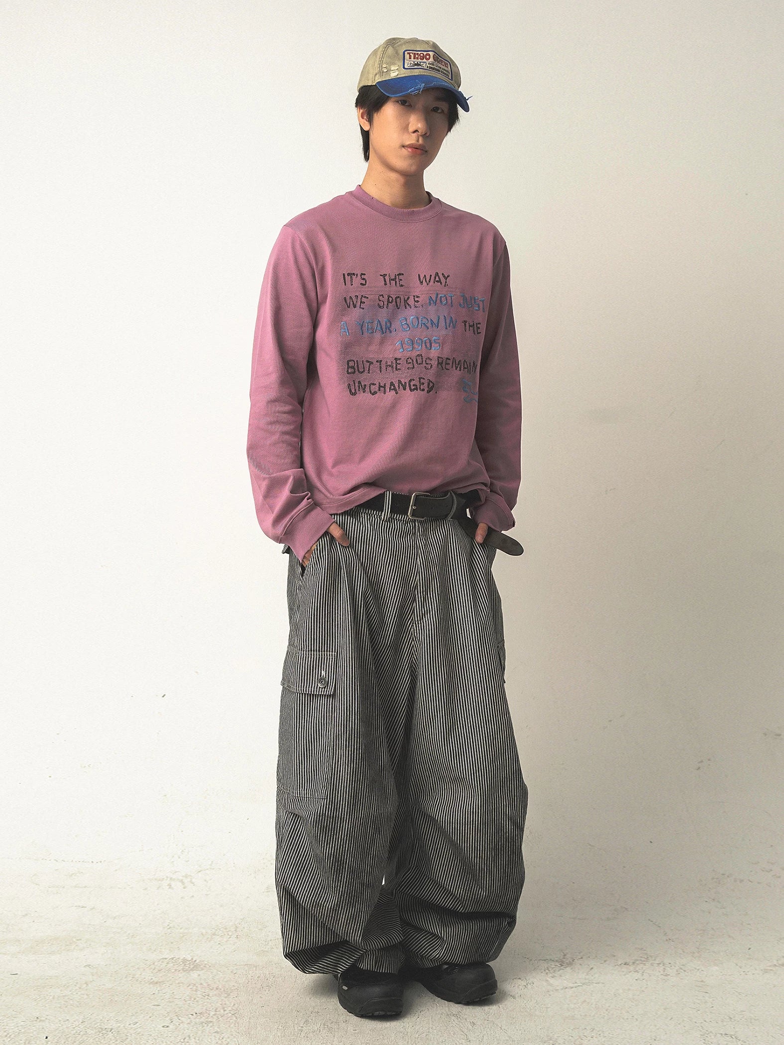 TH90 Striped Lantern Wide-leg Slacks
