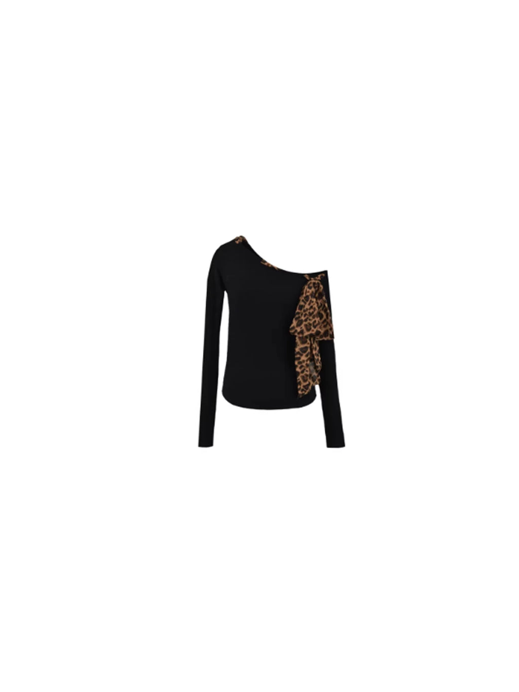 SAMUSAN Long Streamer Leopard Print Slanted Shoulder Long Sleeve