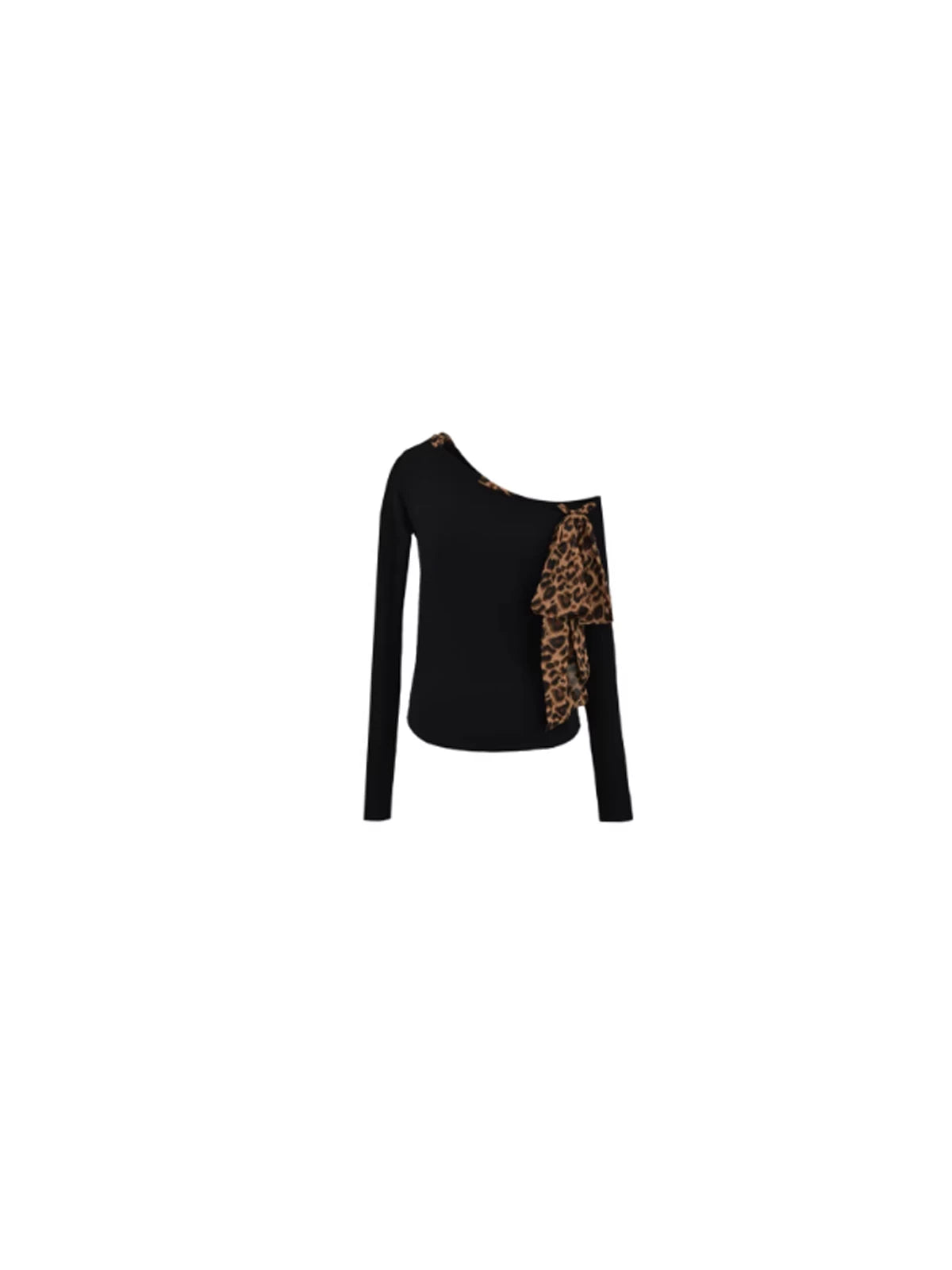 SAMUSAN Long Streamer Leopard Print Slanted Shoulder Long Sleeve