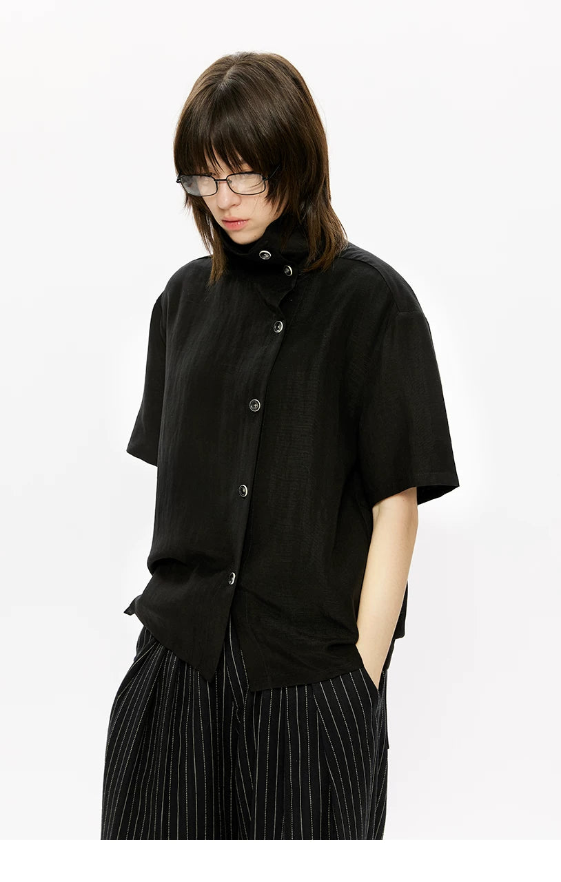 KREATE Stand-up Collar Handmade Contrasting Button-up Shirt