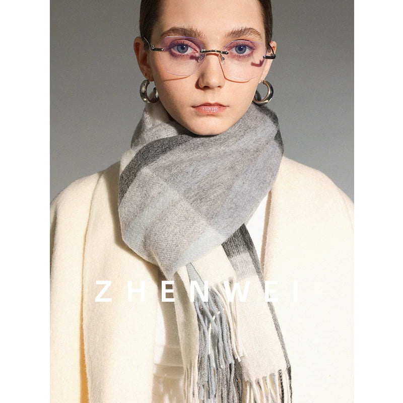 ZHENWEI 100% Wool Plaid Scarf