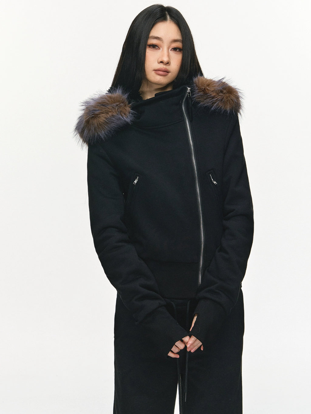 Anna Aneae Fur Collar Thickened Thermal Sweater Set