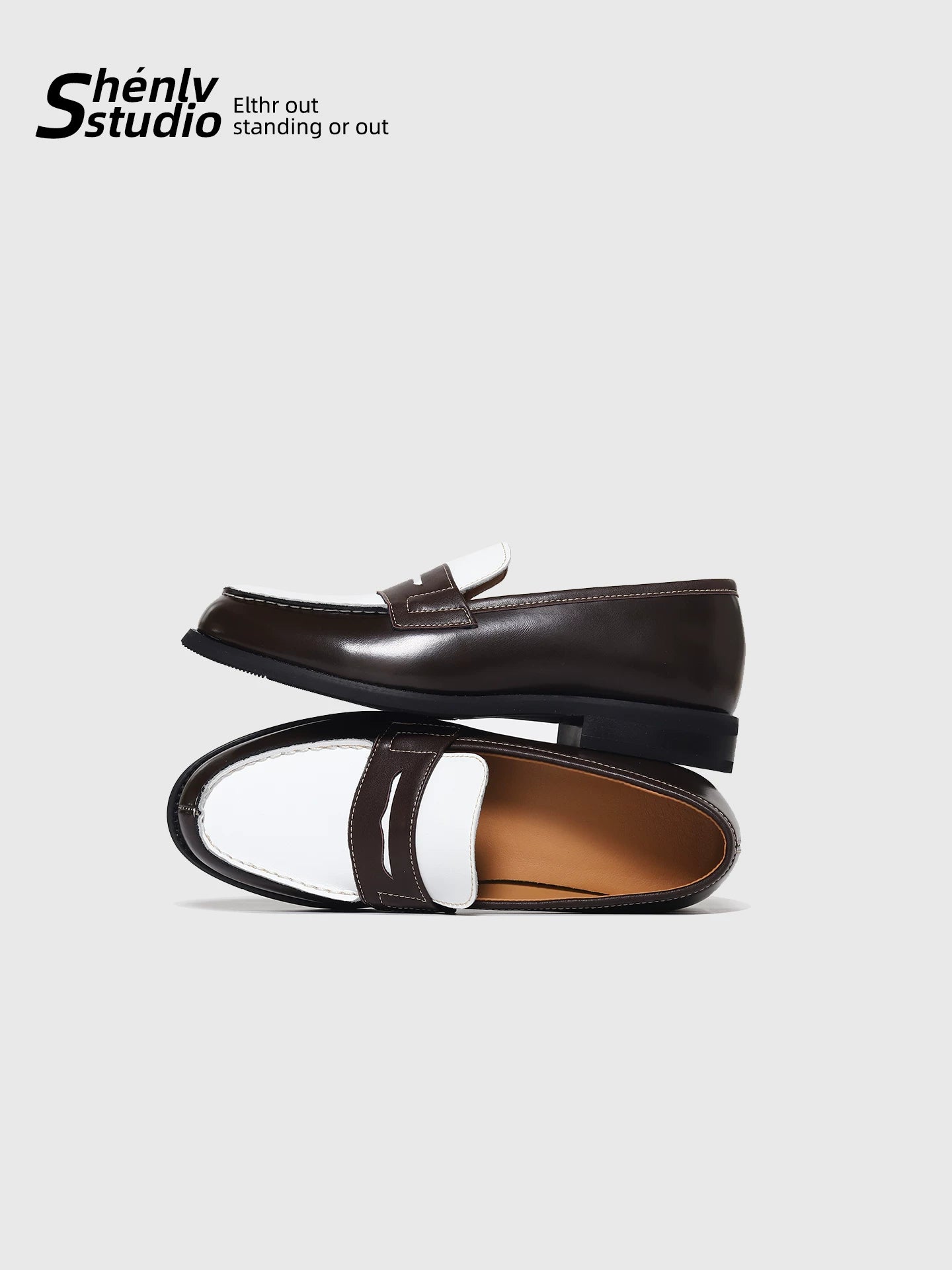 SHENLV STUDIO Open Line Contrasting Color One-pedal Leather Shoes