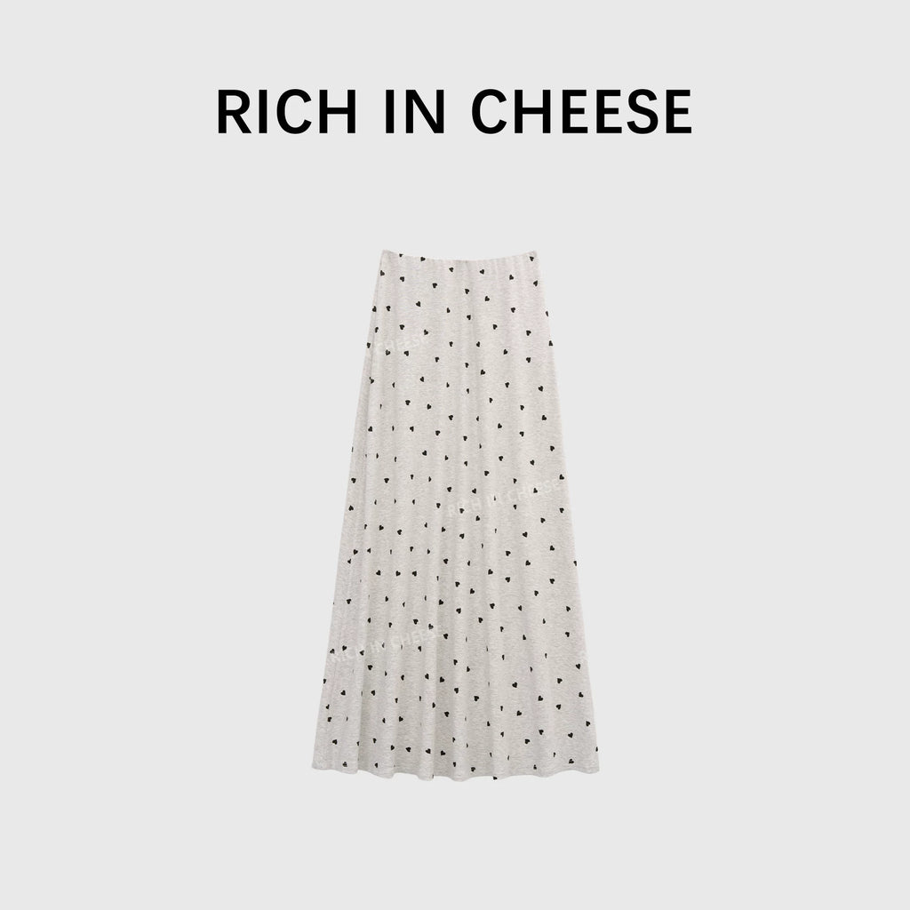 RICH IN CHEESE V-neck Stretch-knit Long-sleeved Skirt Set