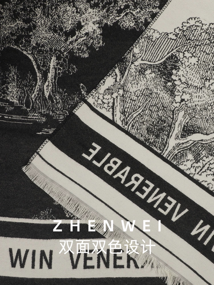 ZHENWEI Ink Painting Double-sided Scarf