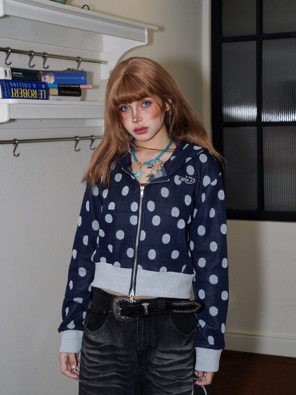 BANGU Retro Star-printed Hooded Short Coat