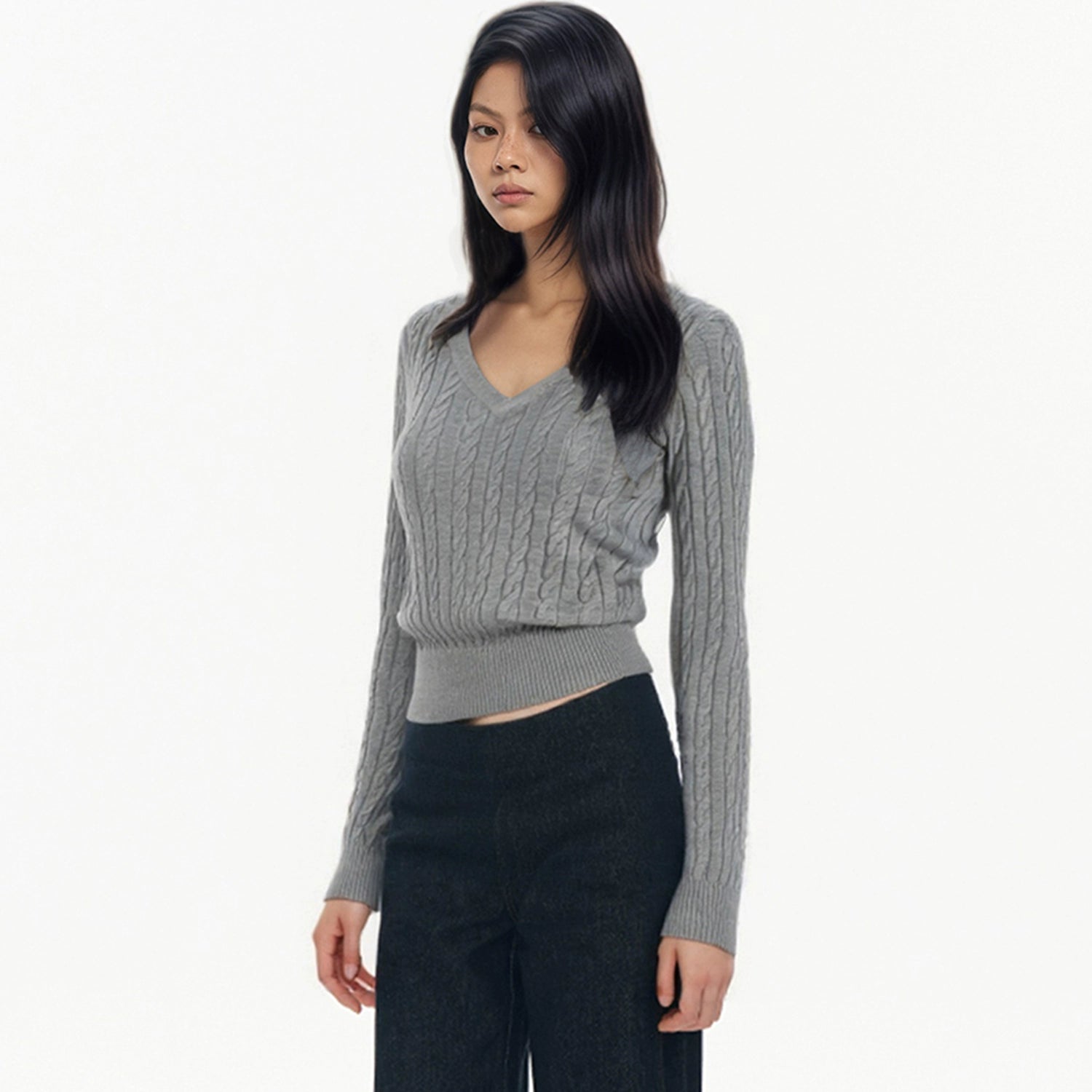 SHE SEEK Vintage V-Neck Knitted Twist Sweater