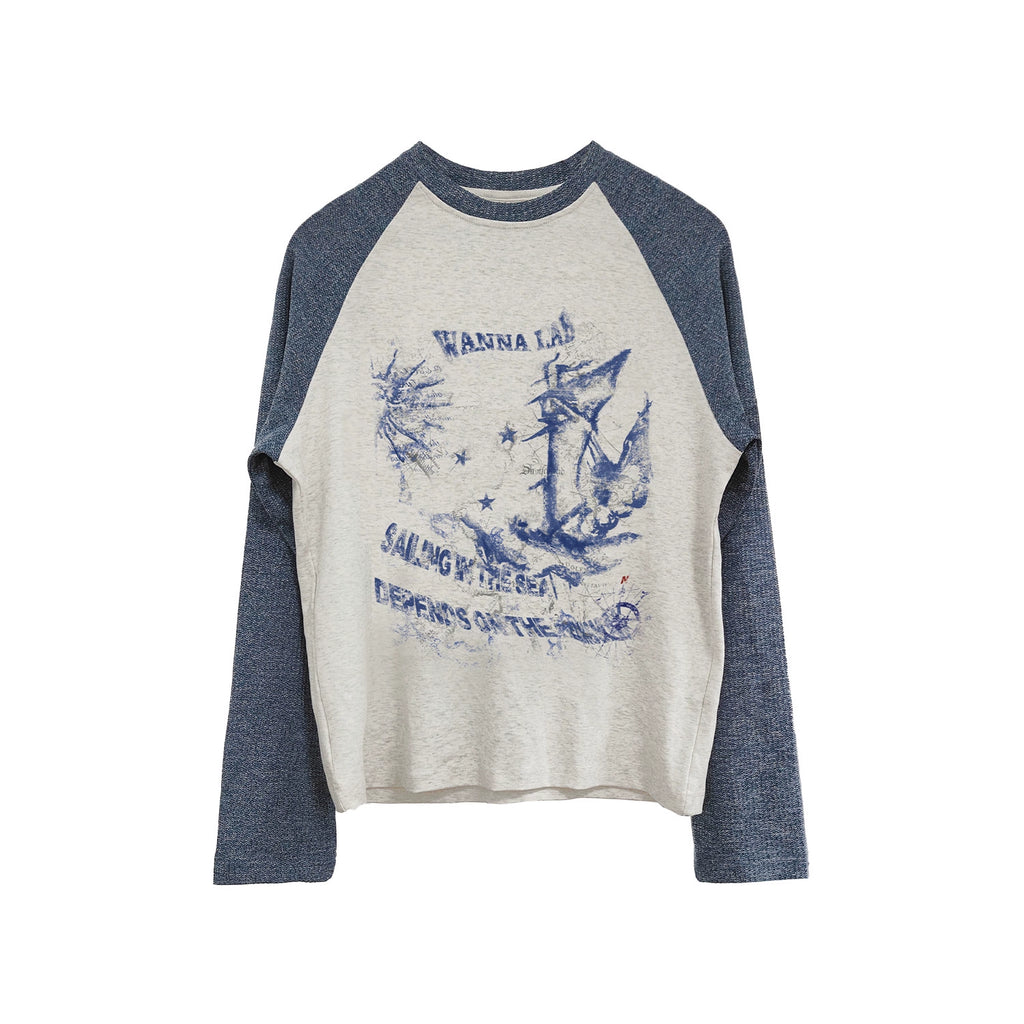 WANNA LAB Retro Color Matching Shoulder Long Sleeves