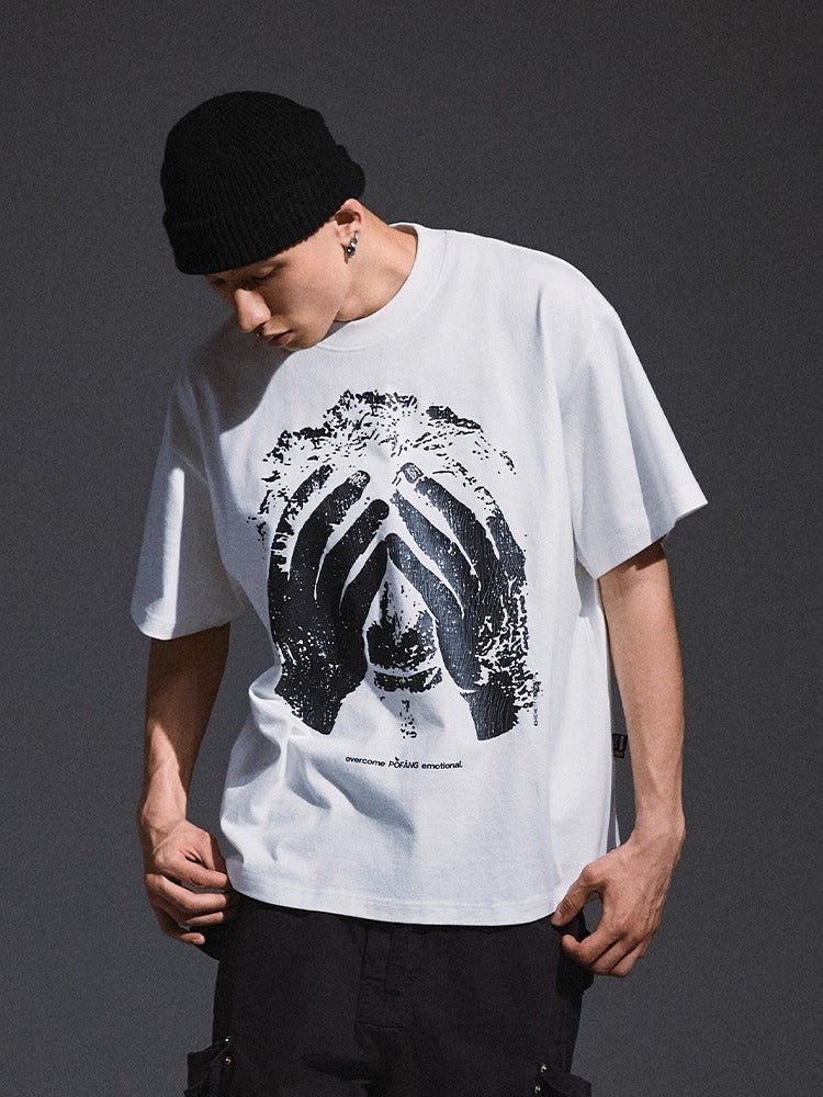 Remedy Portrait Crack Printing Half Sleeve Tee