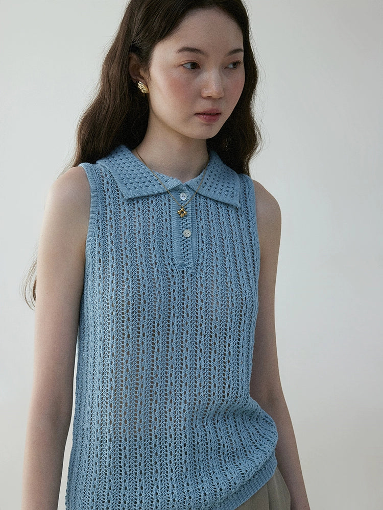 VOOE Temperament Lapel Hollow Knitted Vest