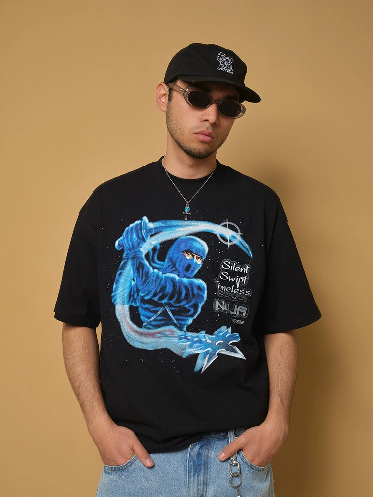 ComicTree C.t 2025 Summer Night Ninja Crew Neck Short Sleeve Tee