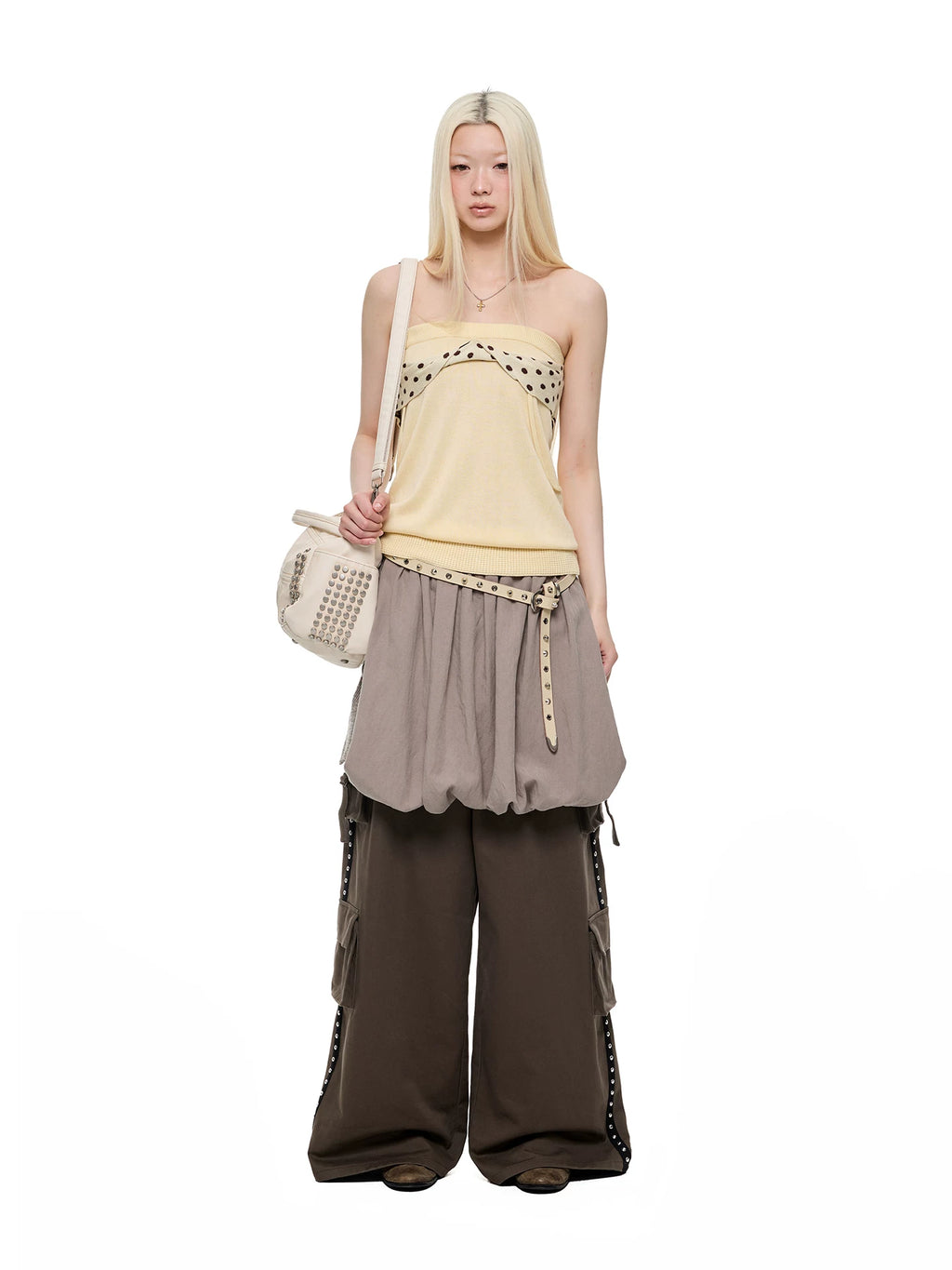 JIKOO Slack Contrasting Polka Dot Wool Tube Top
