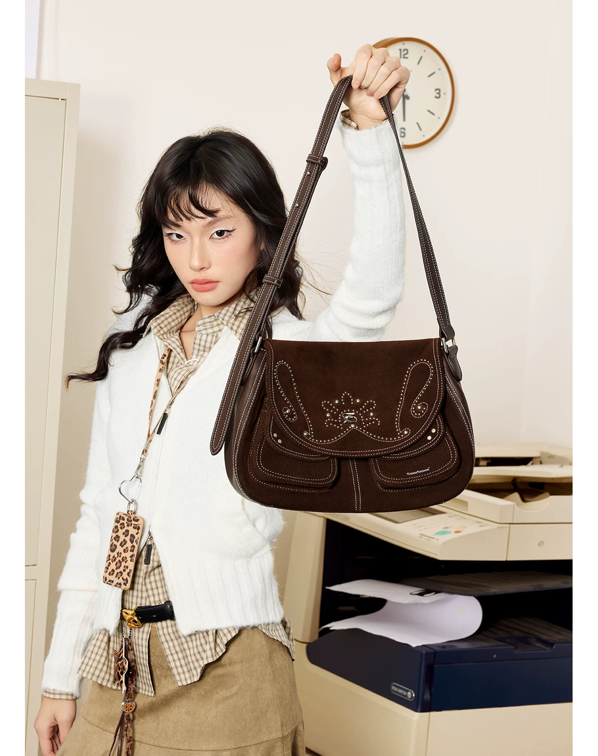 SmoSmos Vintage Suede Embroidered Messenger Bag