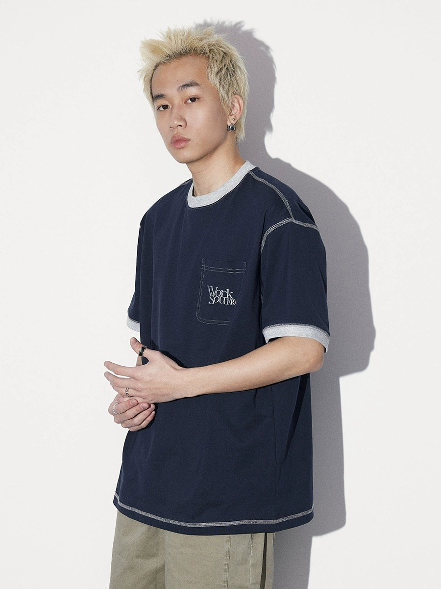 NICEBAD Contrast Color Loose Loose Loose Mouth Pocket Tee