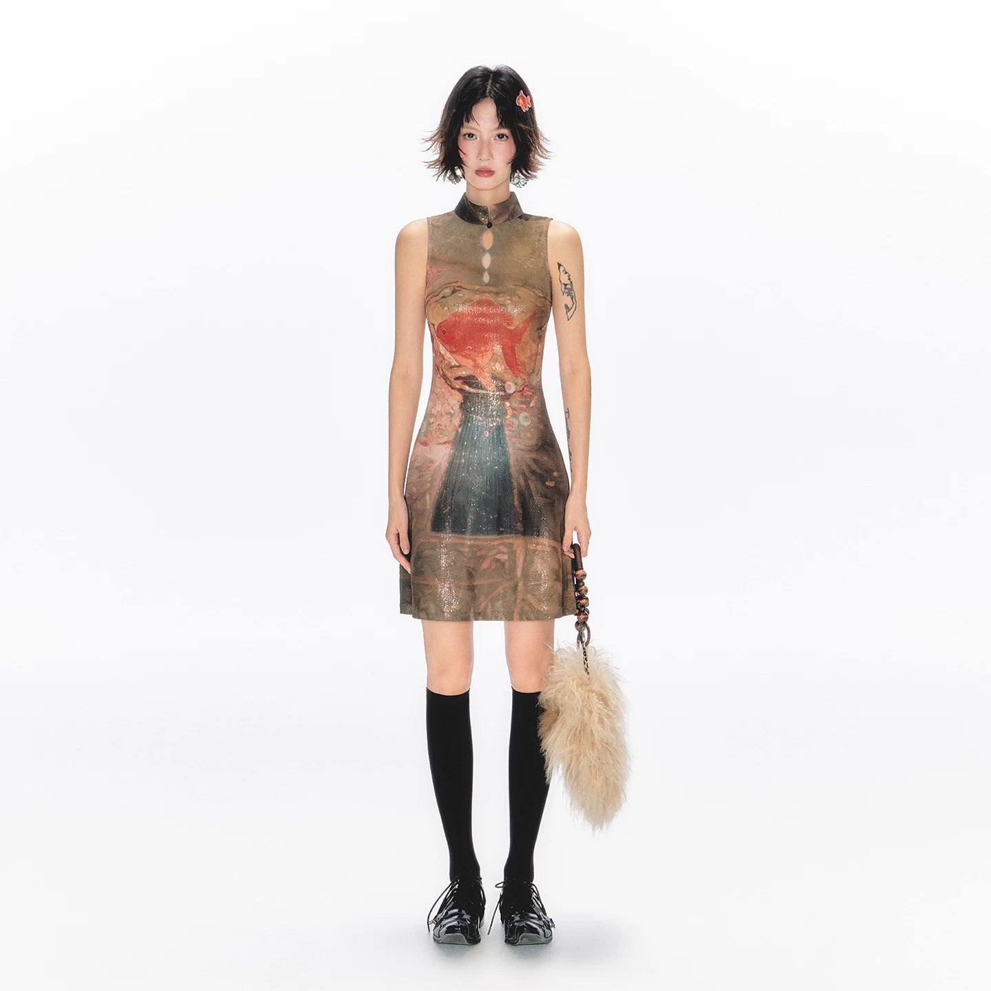 YEDM Cheongsam Skirt Printed Dress
