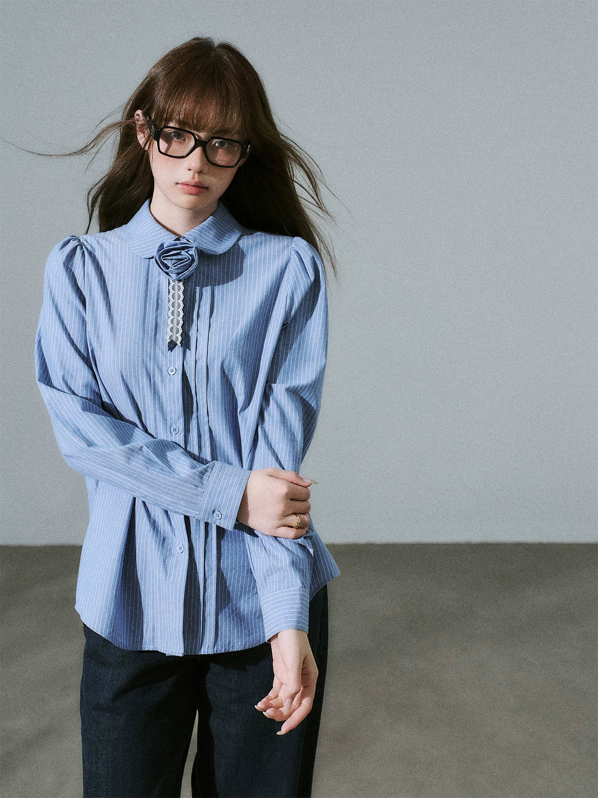 LOST FOREST Casual Flower Long-sleeved Shirt