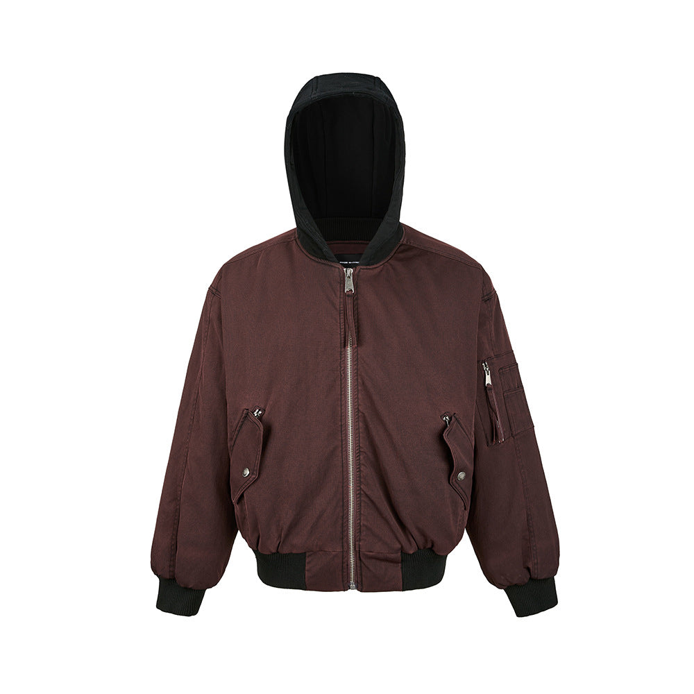 MADEEXTREME Retro Patchwork Hooded Thickened Jacket