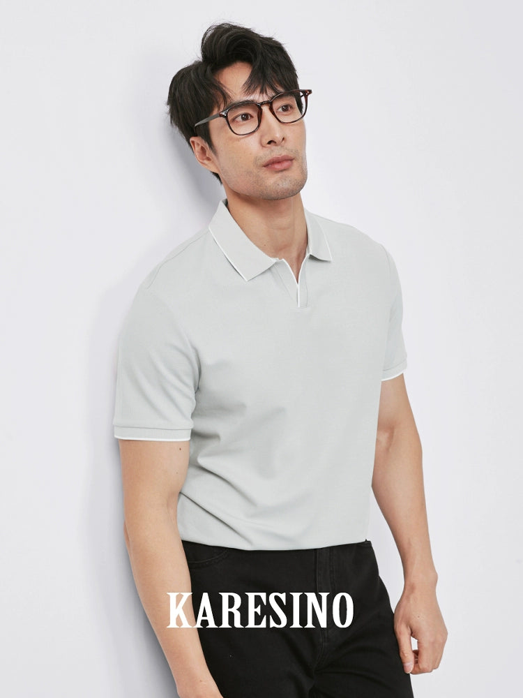 KARESINO Breathable Business Lapel Contrasting Polo Shirt