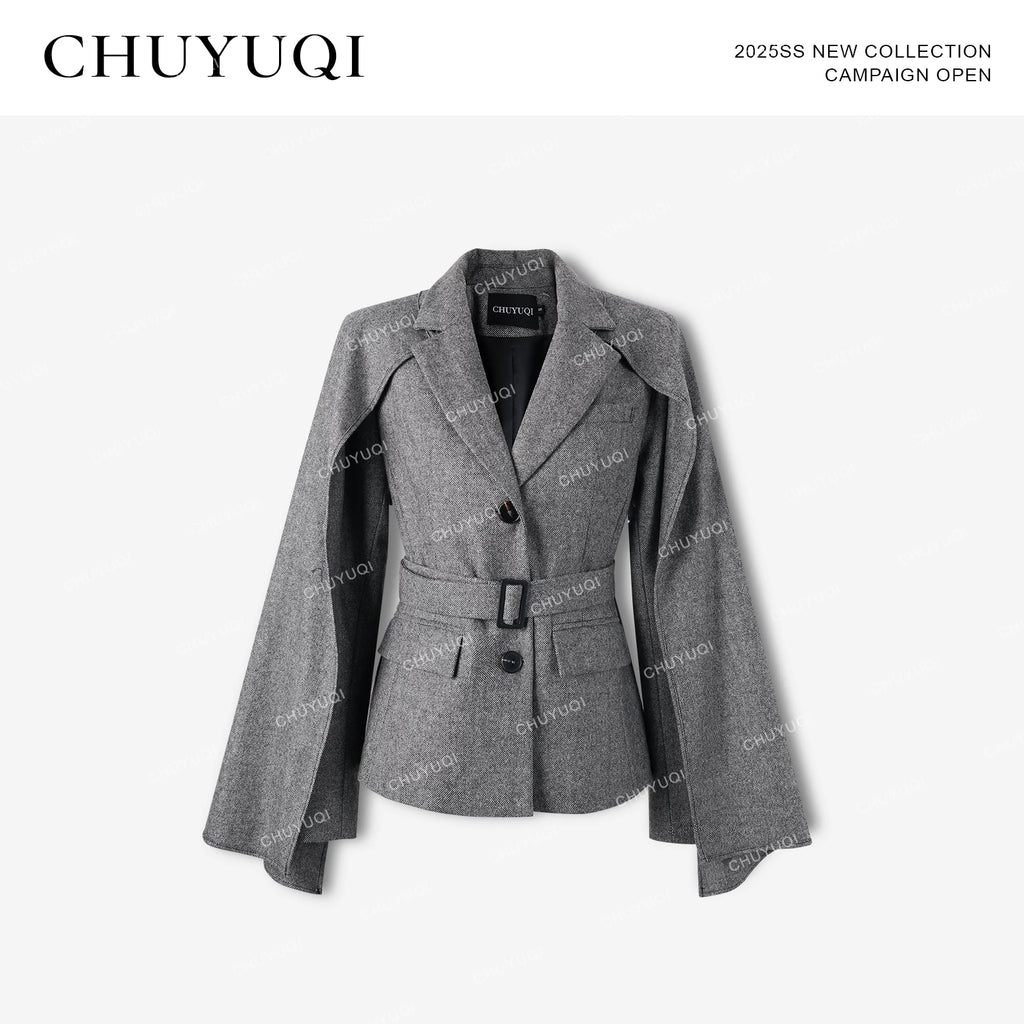 CHUYUQI Skinny Premium Cape Shawl Blazer