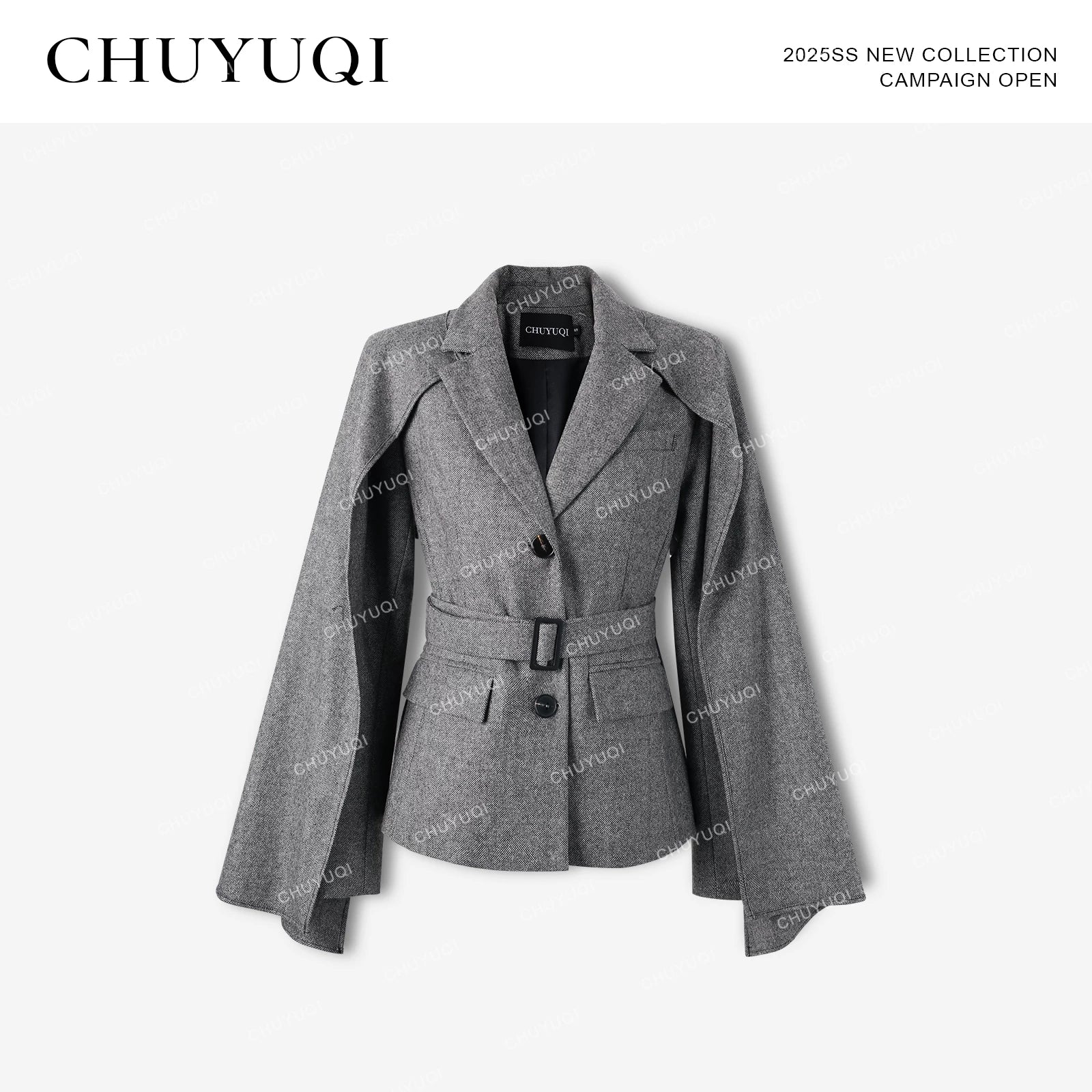 CHUYUQI Skinny Premium Cape Shawl Blazer