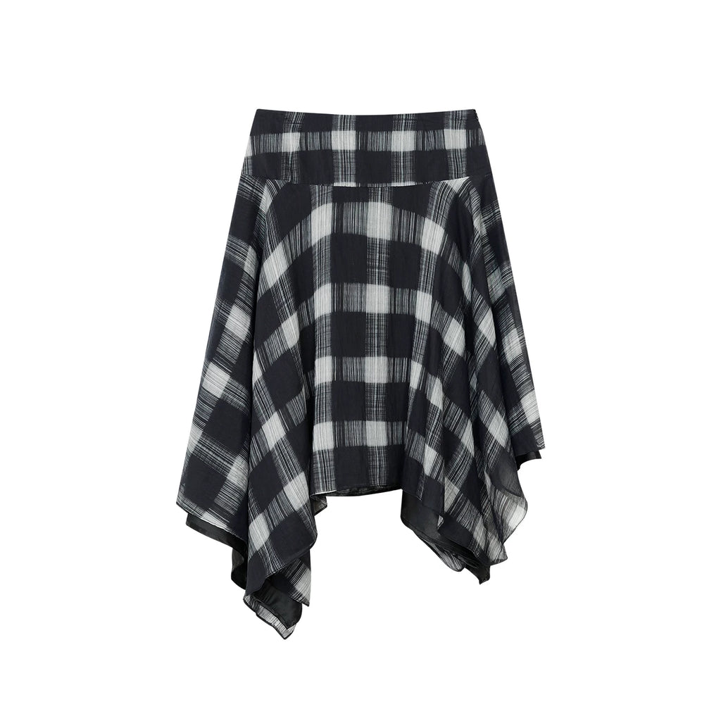 FUNKYFUN Plaid Irregular Hem Mid-length Skirt