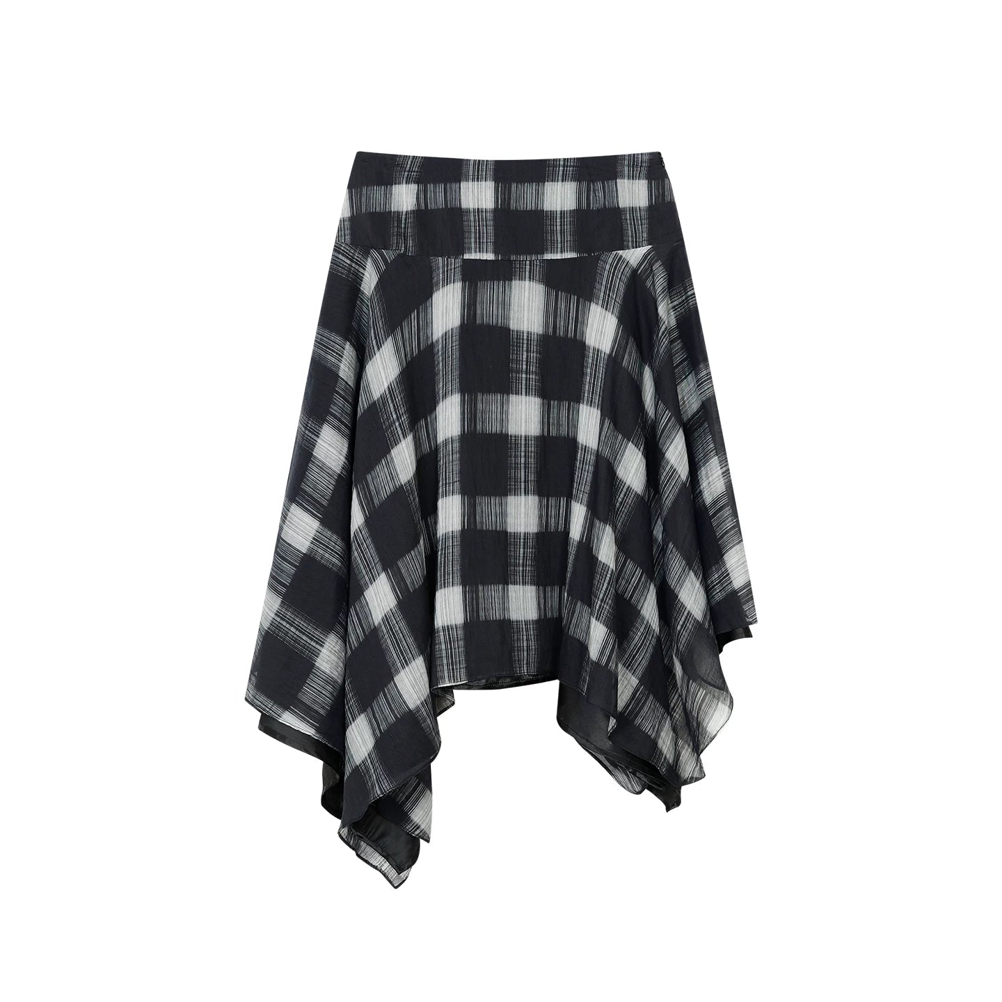 FUNKYFUN Plaid Irregular Hem Mid-length Skirt