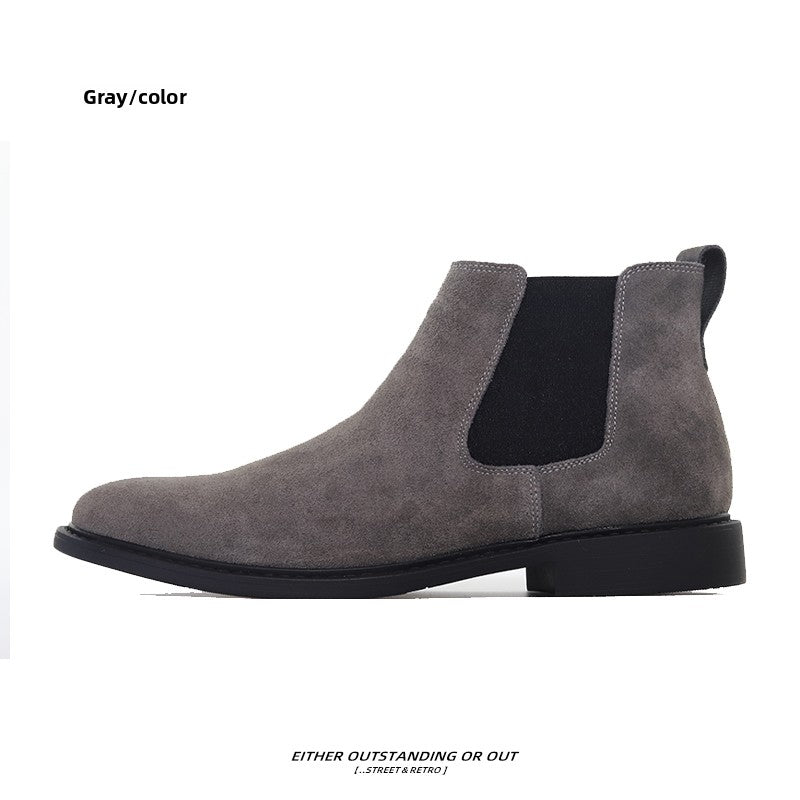 SHENLV STUDIO Fur Leather Short Boots Pointed High-top Chelsea Boots