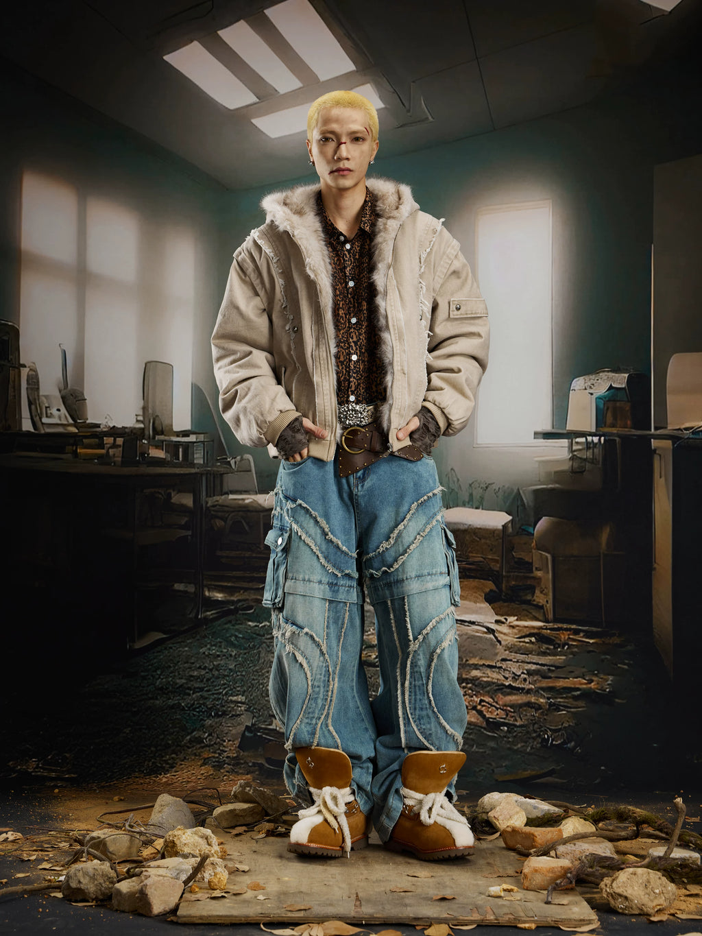 NOMANIAI Heavy Industries Raw Fringed Loose Straight Jeans
