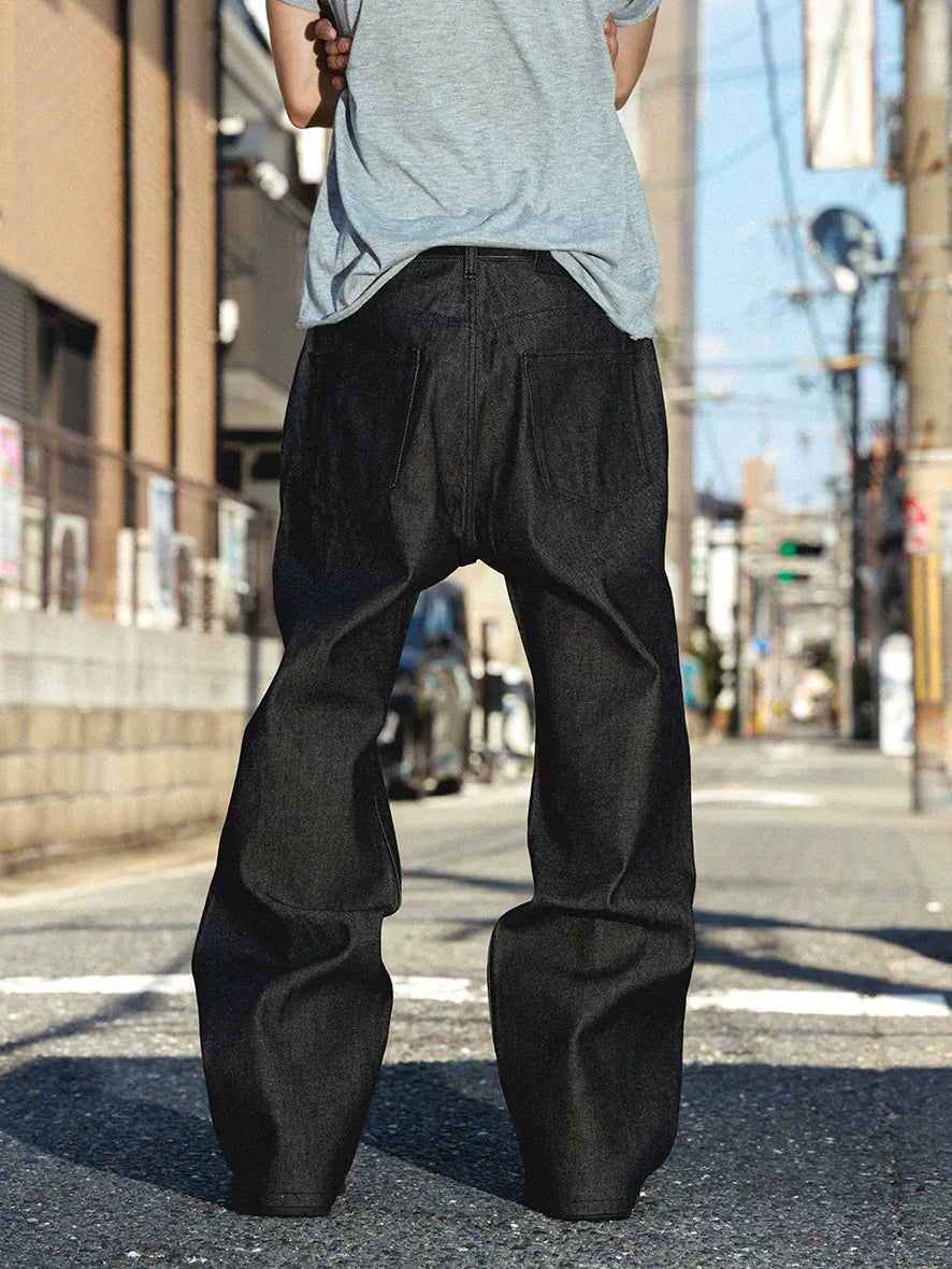 BigProduction Vintage Five-Buckle Loose Straight Jeans