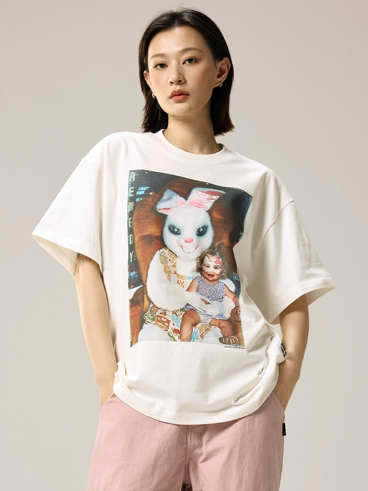 Remedy Tide Brand Rabbit Print Crew Neck Loose Short Tee