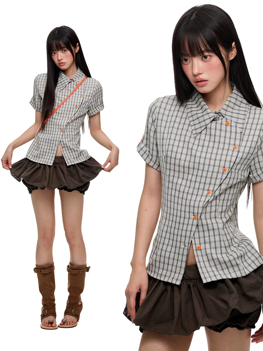 JIKOO Korean Waist Pinched Slim and Thin Shirt