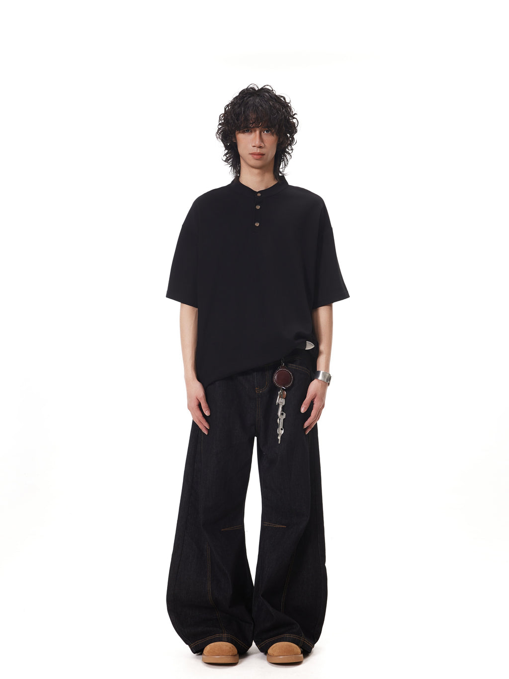 BTSG old money style Henry collar button Tee