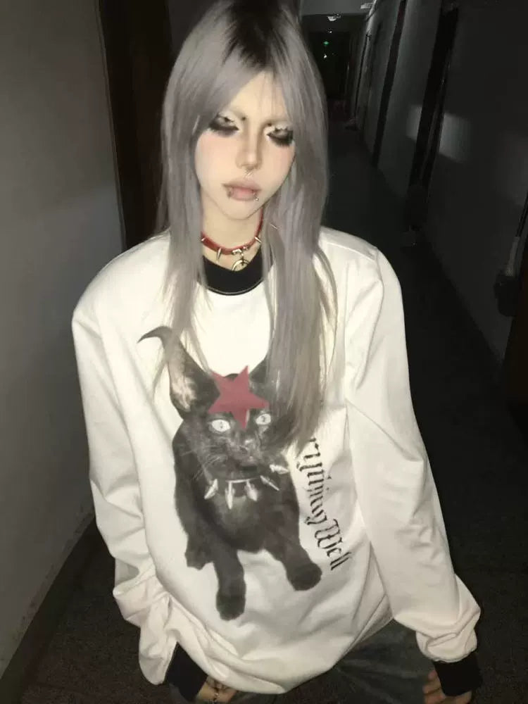 DETW 24AW Original [Civet Slogan] Black and white contrasting color splicing 260g * long sleeve tee
