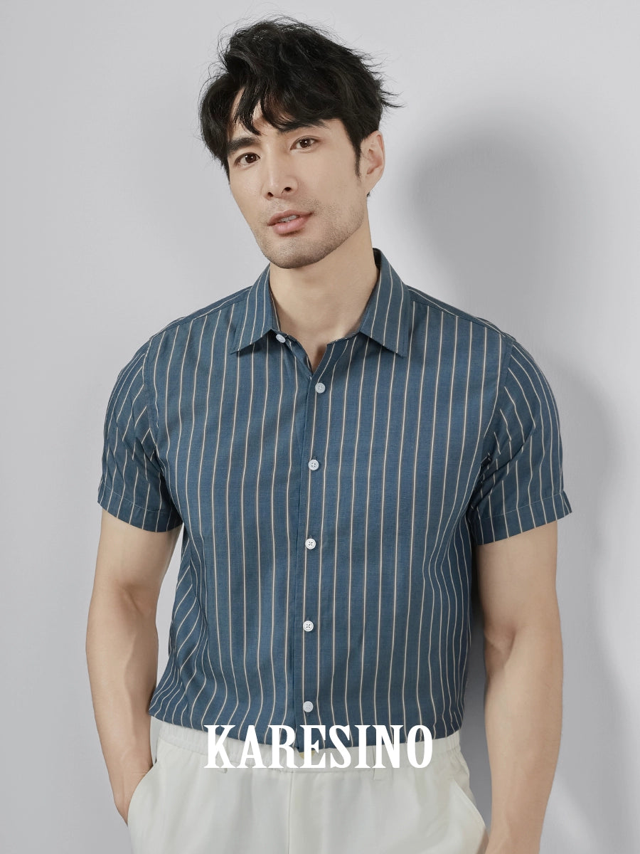 KARESINO Business Casual Non-ironing Striped Shirt Short Sleeve