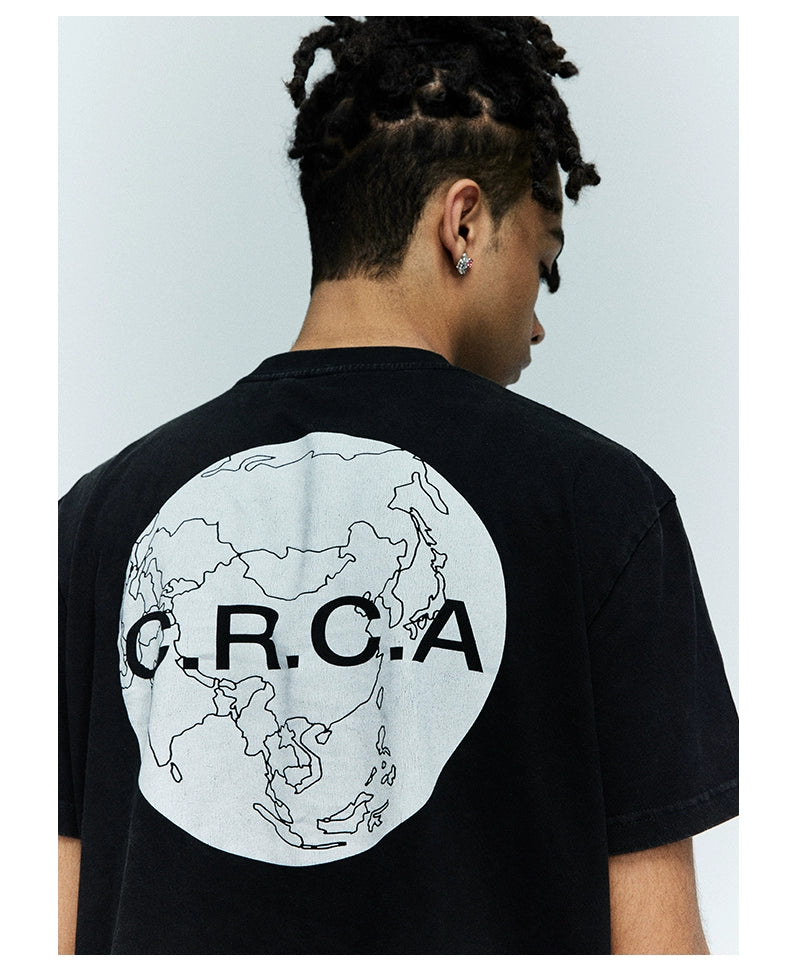 CRICLE CAGE Earth Map Loose Round Neck Tee