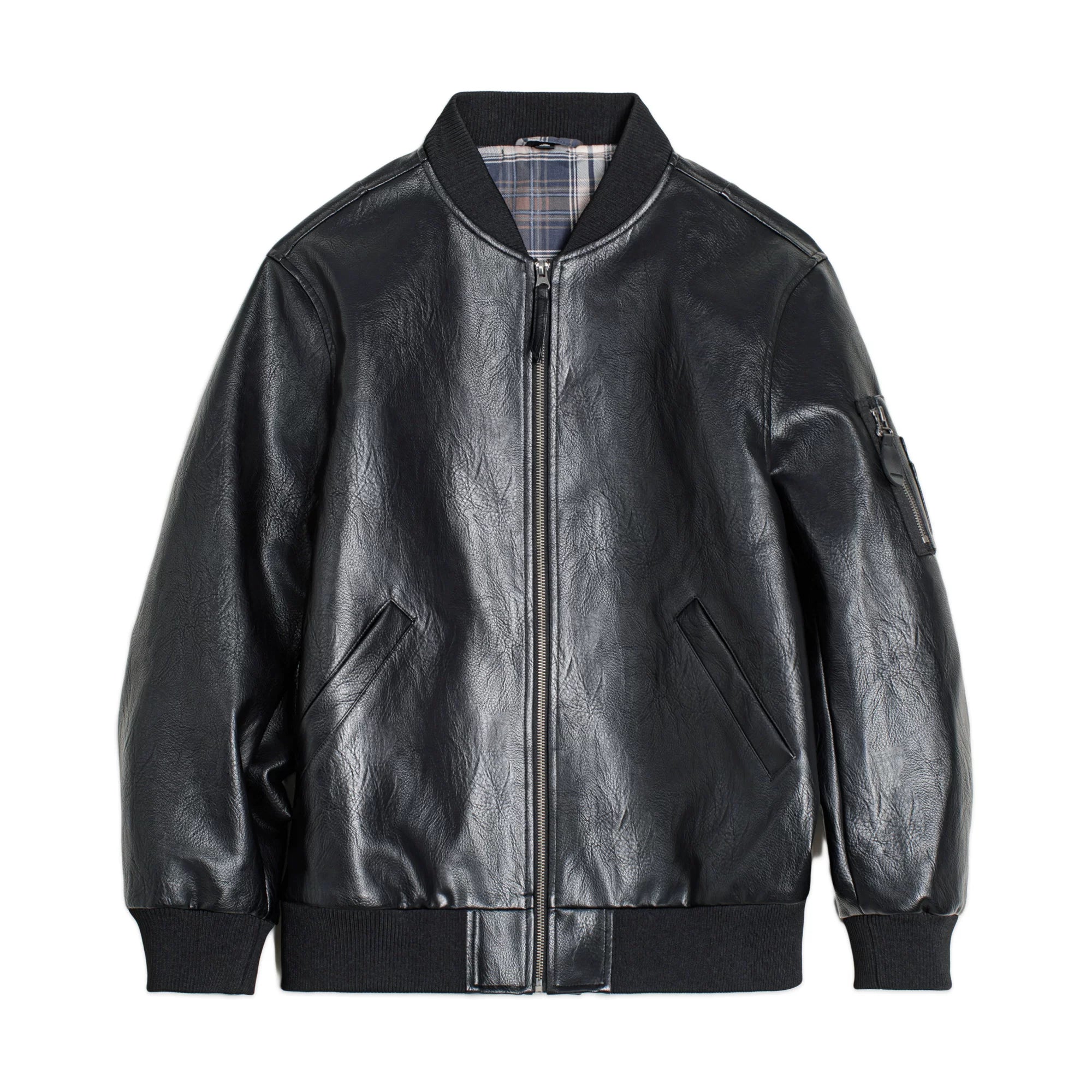Madden Black MA1 Pilot Bomber Leather Short Jacket