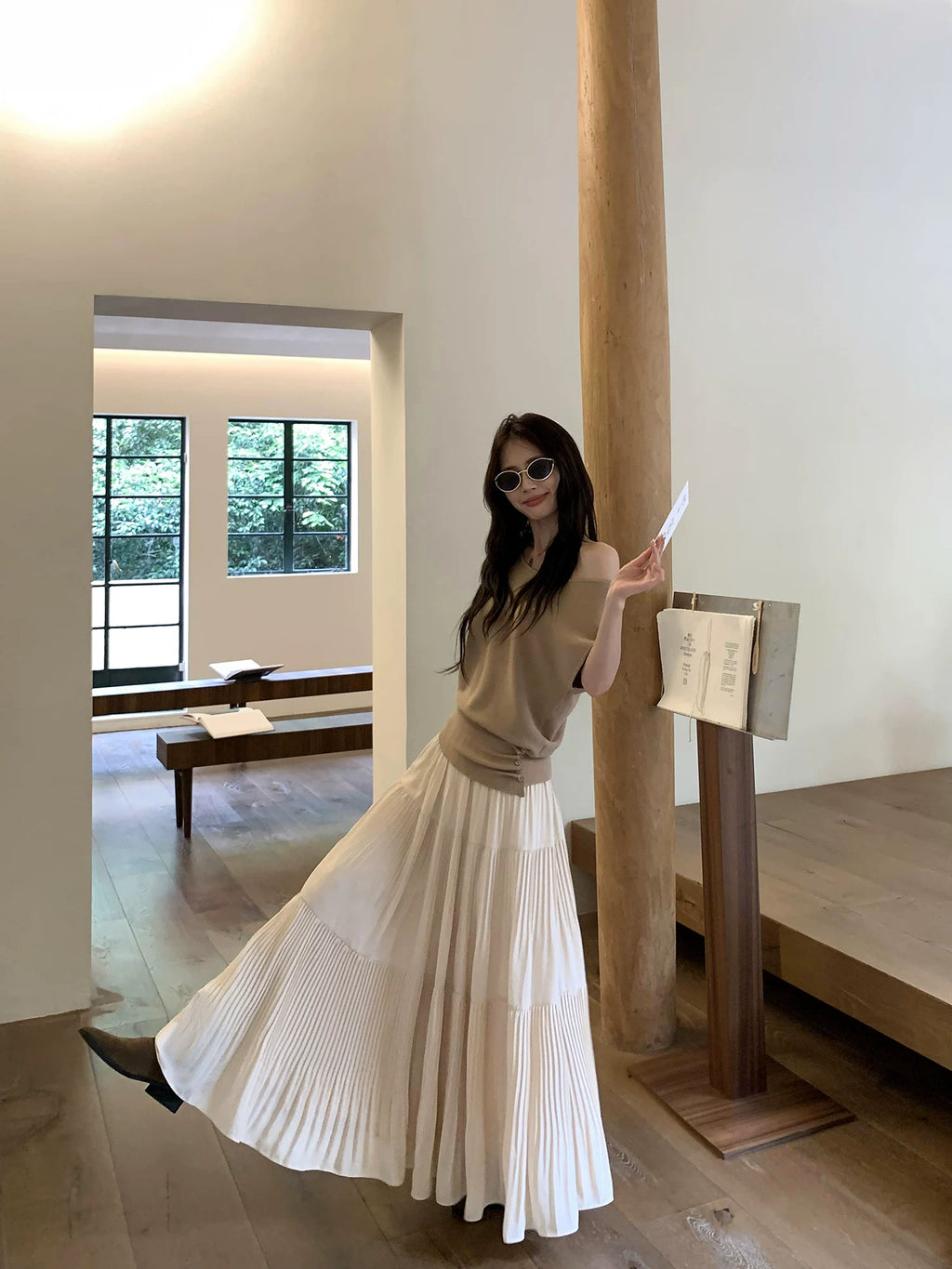 Pusumede Retro Pleated Big Skirt Skirt