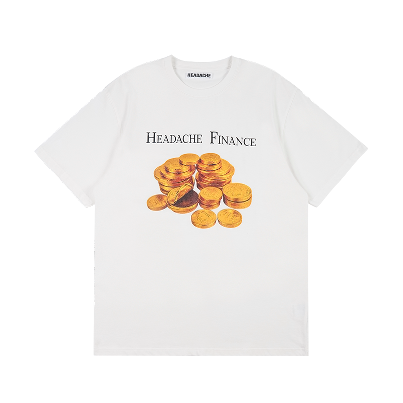 HEADACHE Gold Coin Print Round Neck Oversized Tee